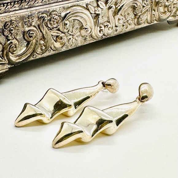 Vintage Modernist Electroform Silver Earrings - Picture 4 of 12